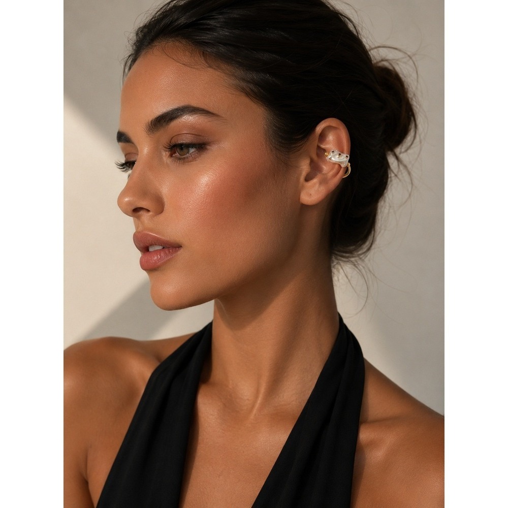 Paige Novick Baroque Pearl Amethyst Gold Ear Cuff Statement Jewelry
